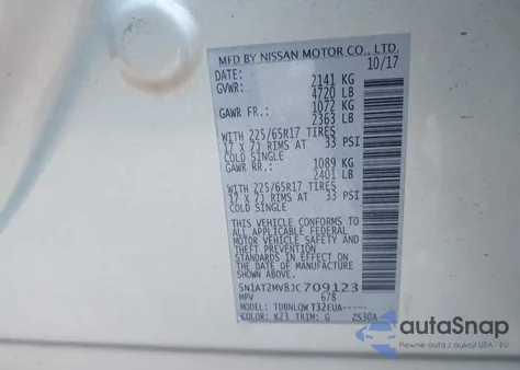 2018 Nissan Rogue Sv from USA, damaged, VIN 5N1AT2MV8JC709123
